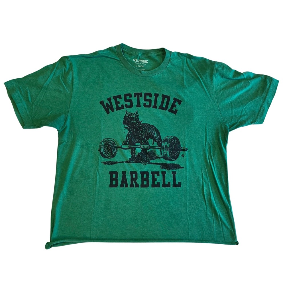 Westside Barbell Cropped Gym T-Shirt Green Heather Dog Graphic Large